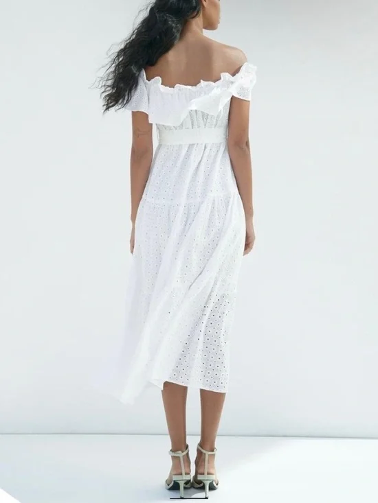 Zara White Off-Shoulder Eyelet Maxi Dress - Picture 2 of 6